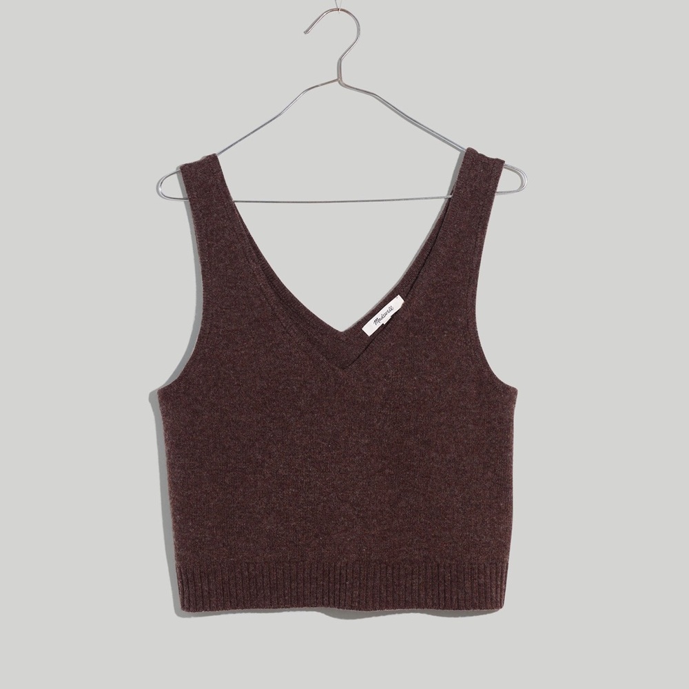 Madewell Carleton V-Neck Sweater Tank - Heather Molasses Brown